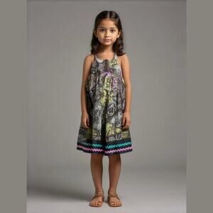 Cleo & Dot Girls Dress Size 5 Big Flowers Ruffle Pockets Boutique Brown Blue
